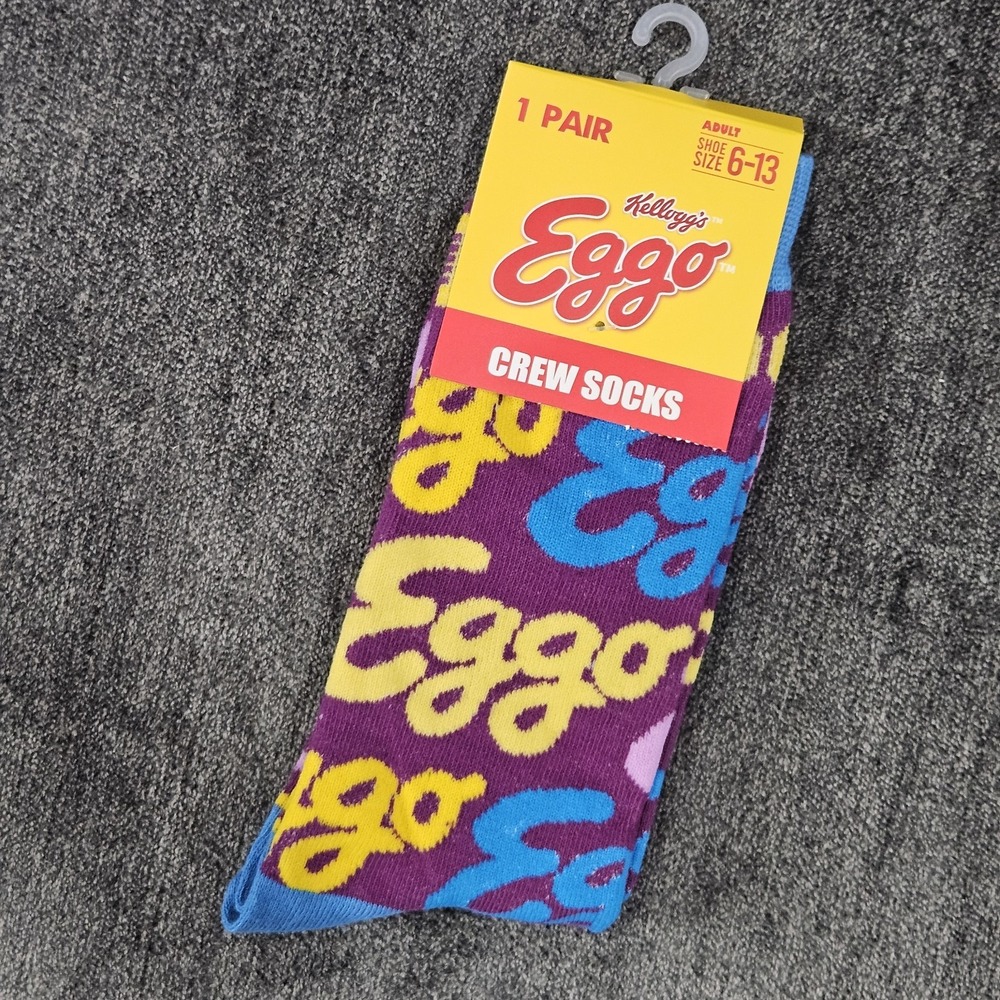 NEW Eggo Waffles Adult Crazy Universe 1 Pair Crew Socks Shoe Size 6-13 Novelty